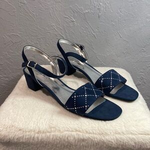 DAVID TATE WOMEN’S ALLANA ANKLE STRAP STACKED HEELS BLUE SZ 9.5N